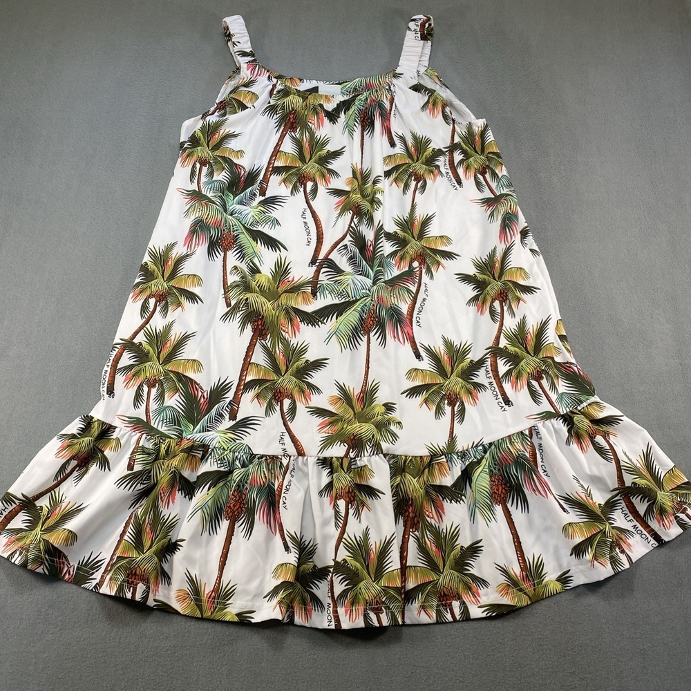 Banana Bay Dress Womens Large‎ White Palm Trees Ruffle Hem Summer Vacation Beach